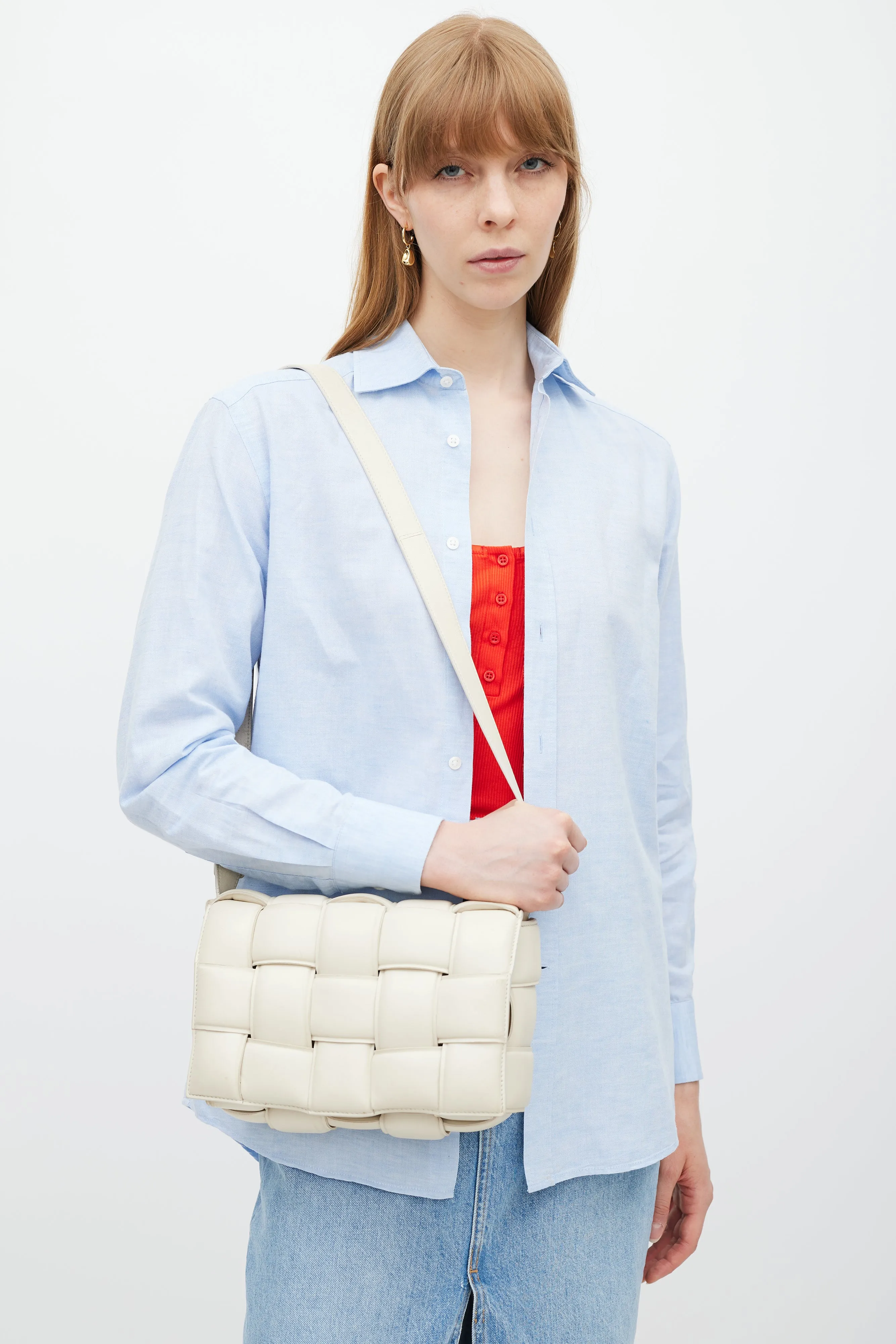 Cream Leather Padded Cassette Bag