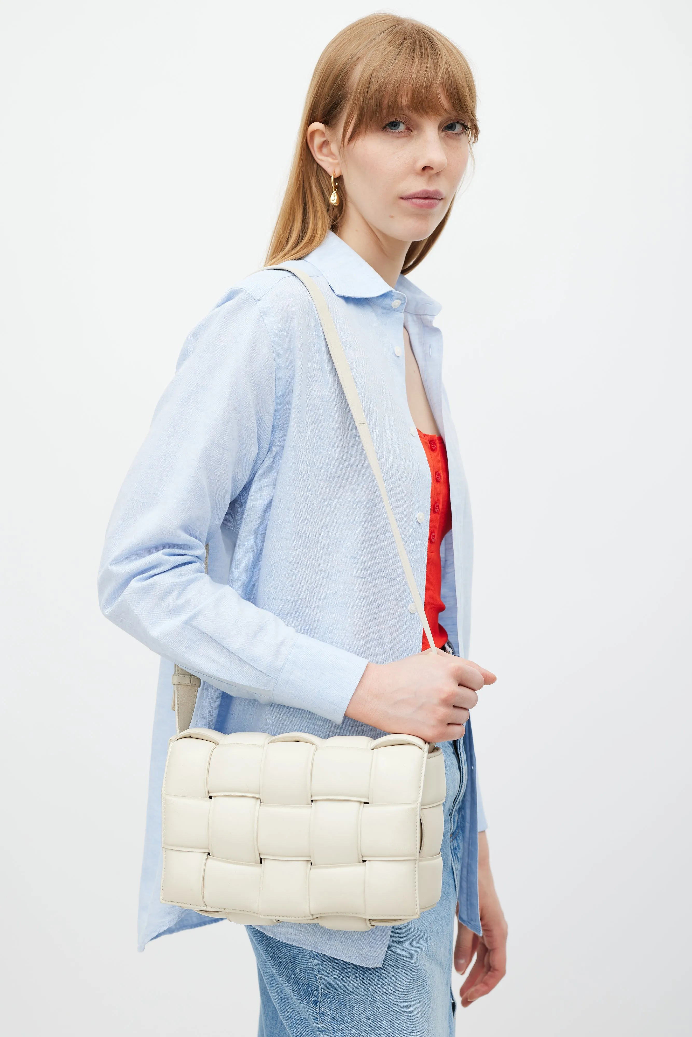 Cream Leather Padded Cassette Bag