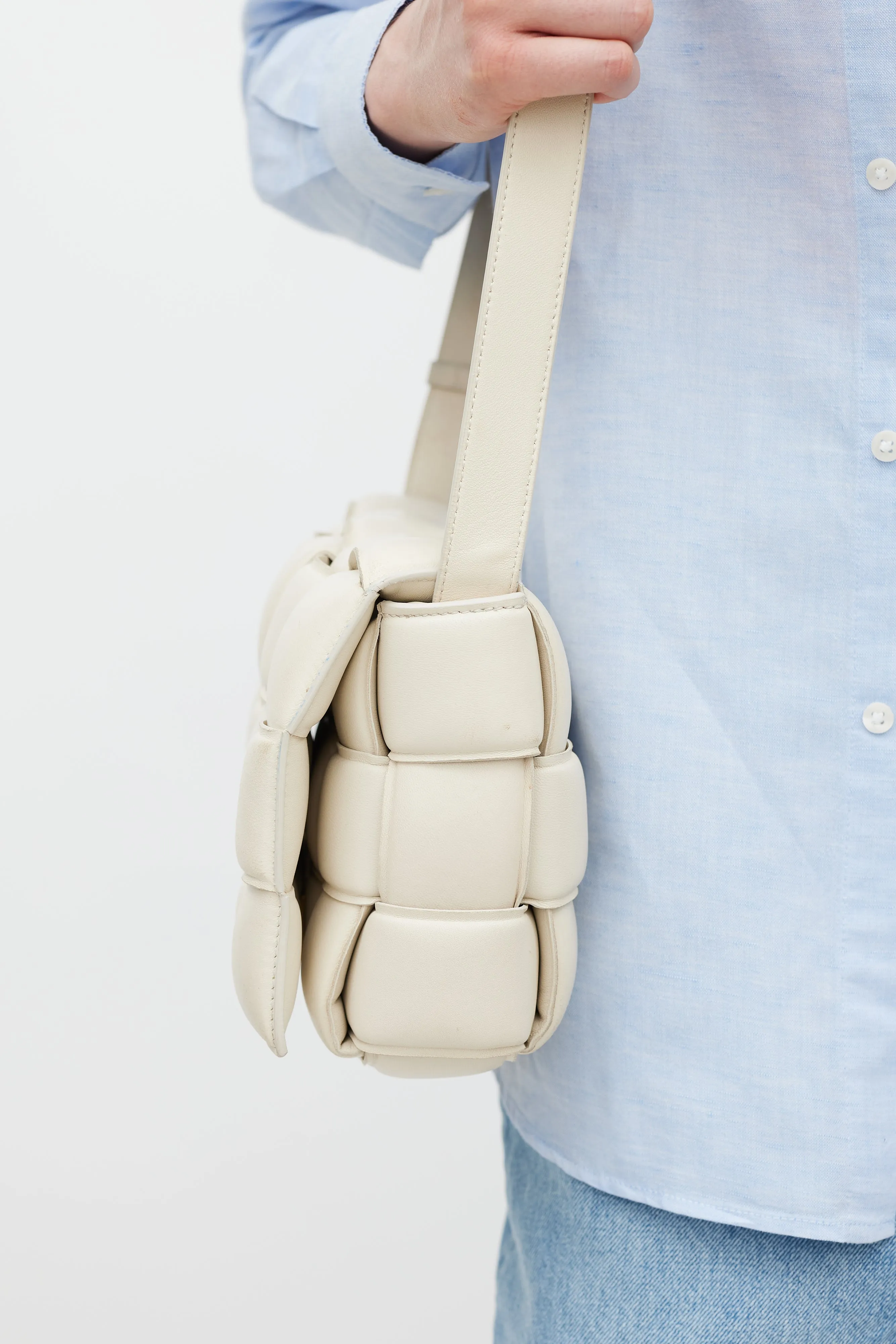 Cream Leather Padded Cassette Bag