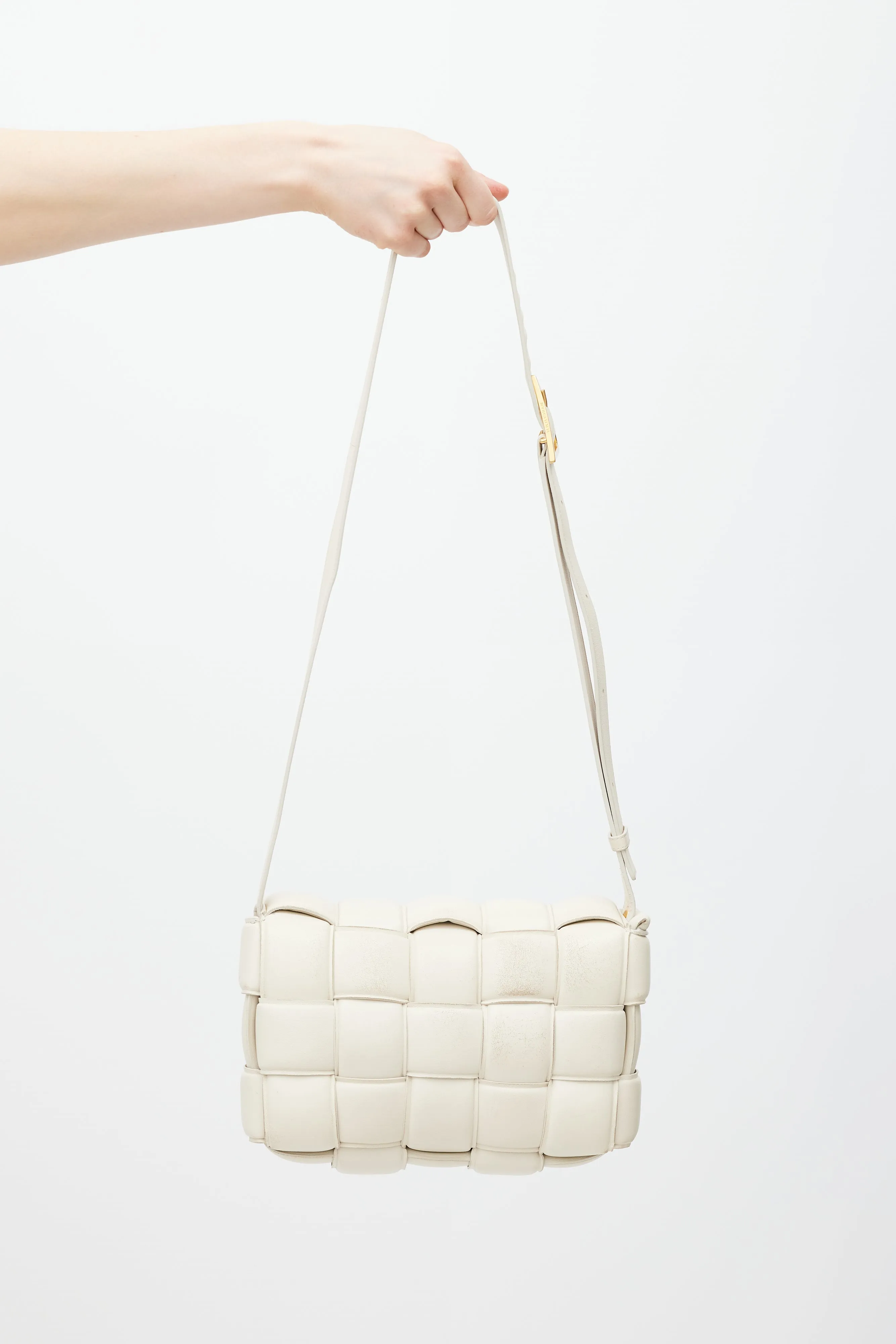 Cream Leather Padded Cassette Bag