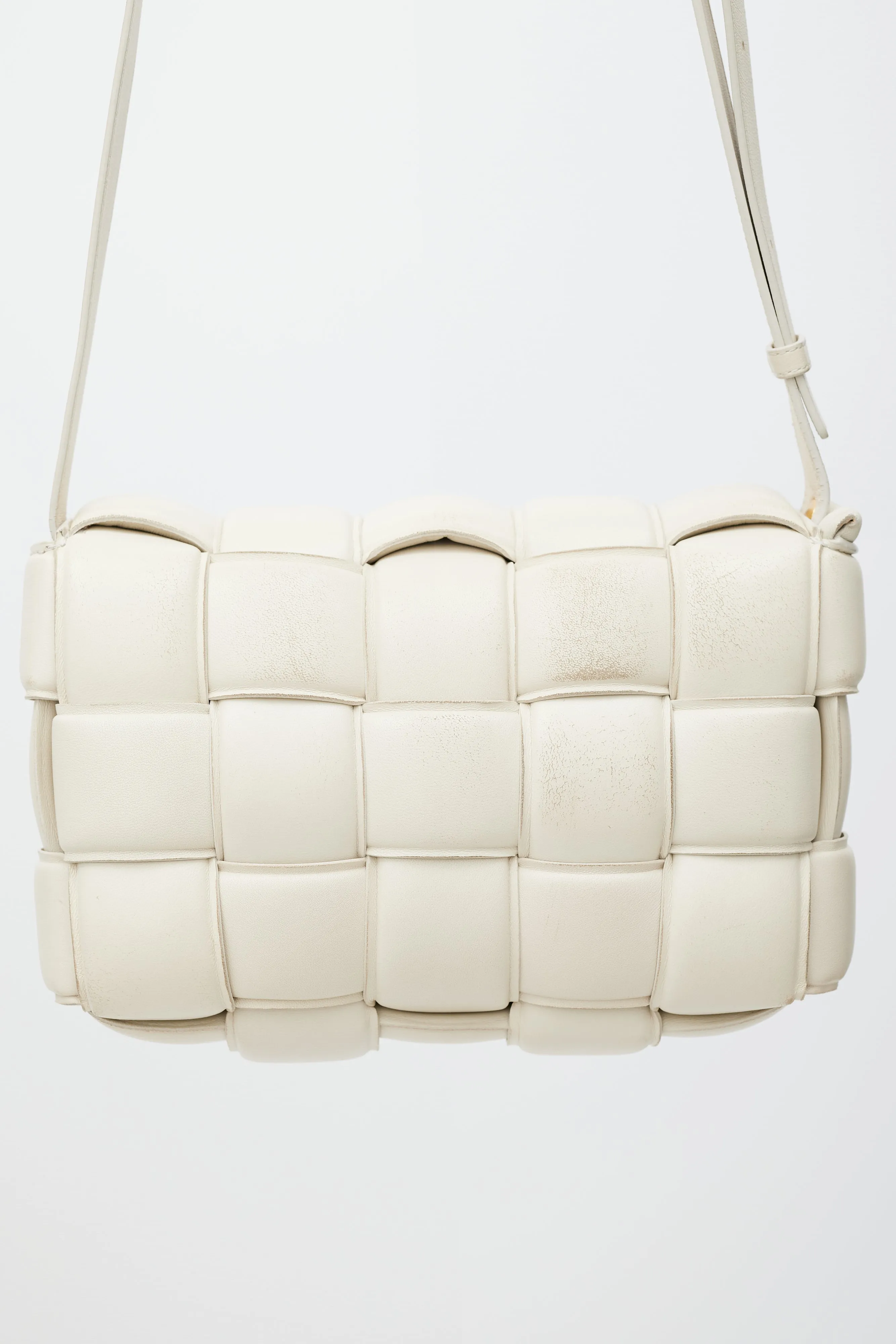 Cream Leather Padded Cassette Bag