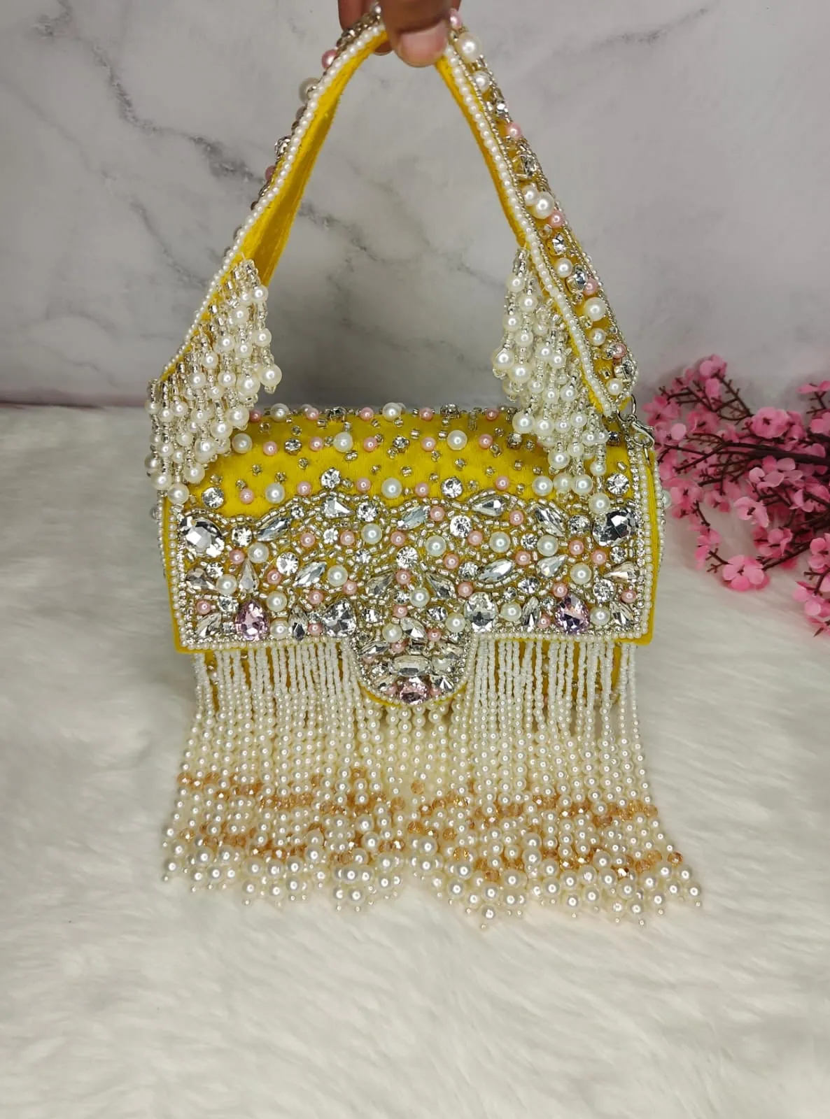 Crystal pearl beaded Flap Clutch