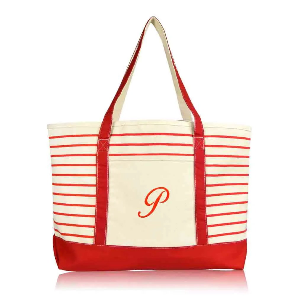 Dalix Striped P-Initial Tote Bag Womens Ballent Letter P