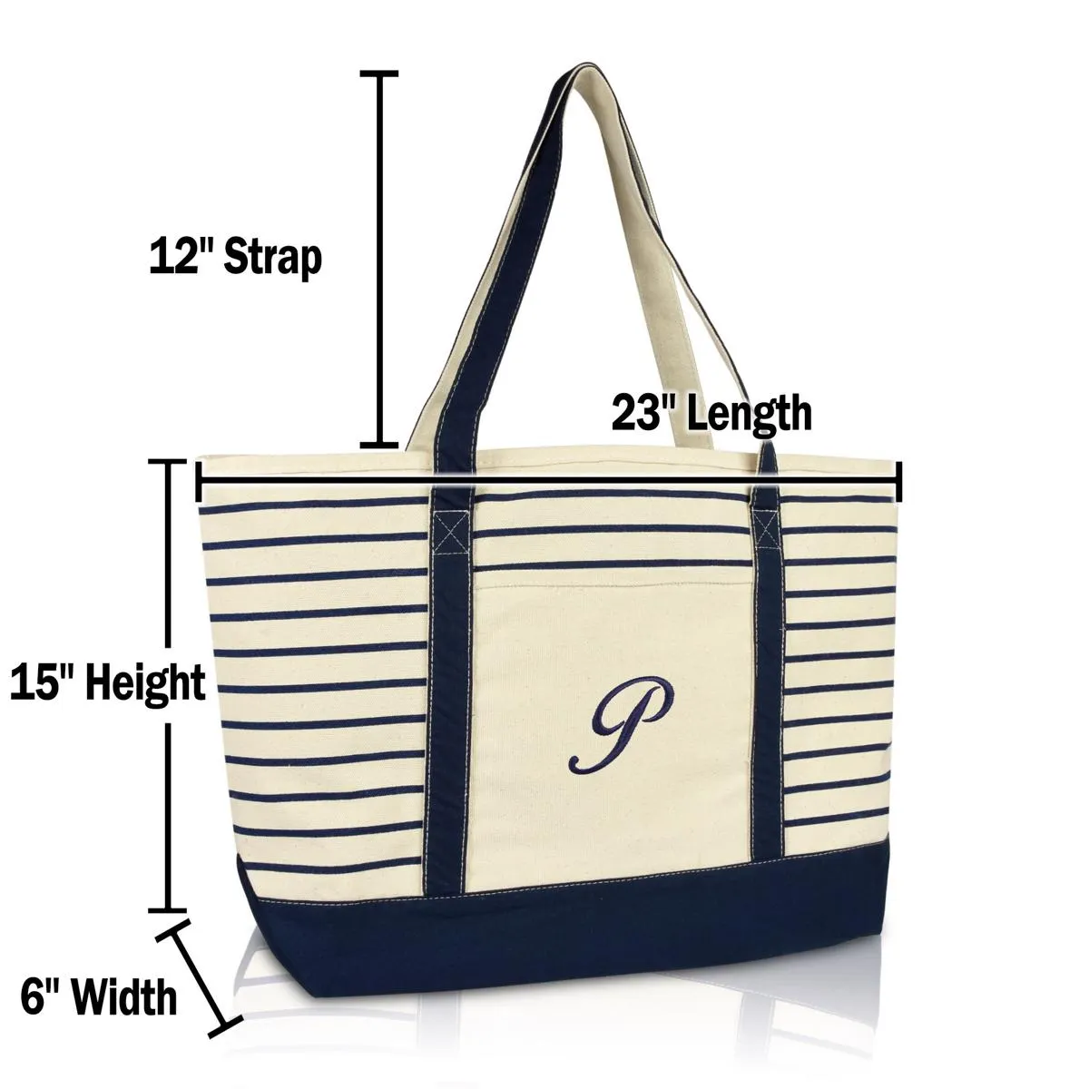 Dalix Striped P-Initial Tote Bag Womens Ballent Letter P