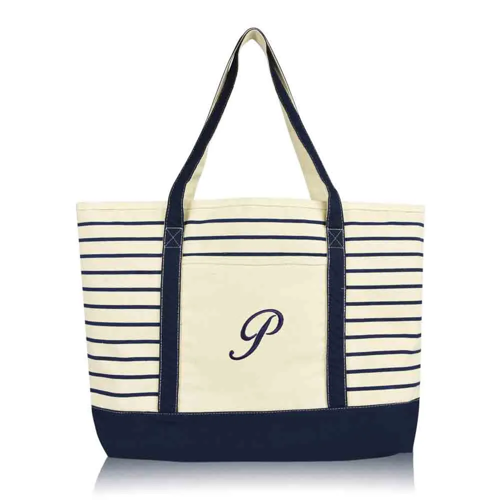 Dalix Striped P-Initial Tote Bag Womens Ballent Letter P