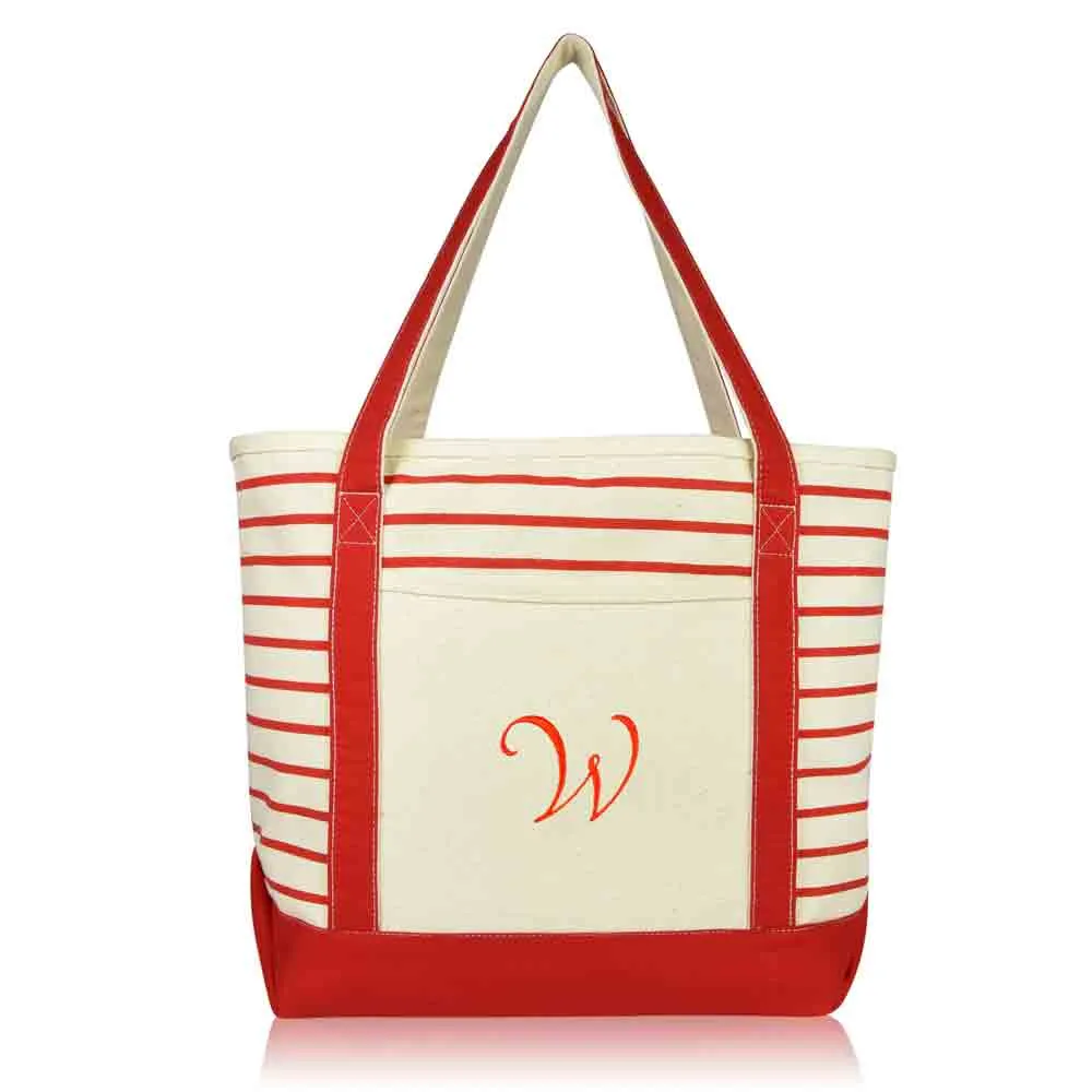 Dalix Striped W-Initial Tote Bag Womens Ballent Letter W