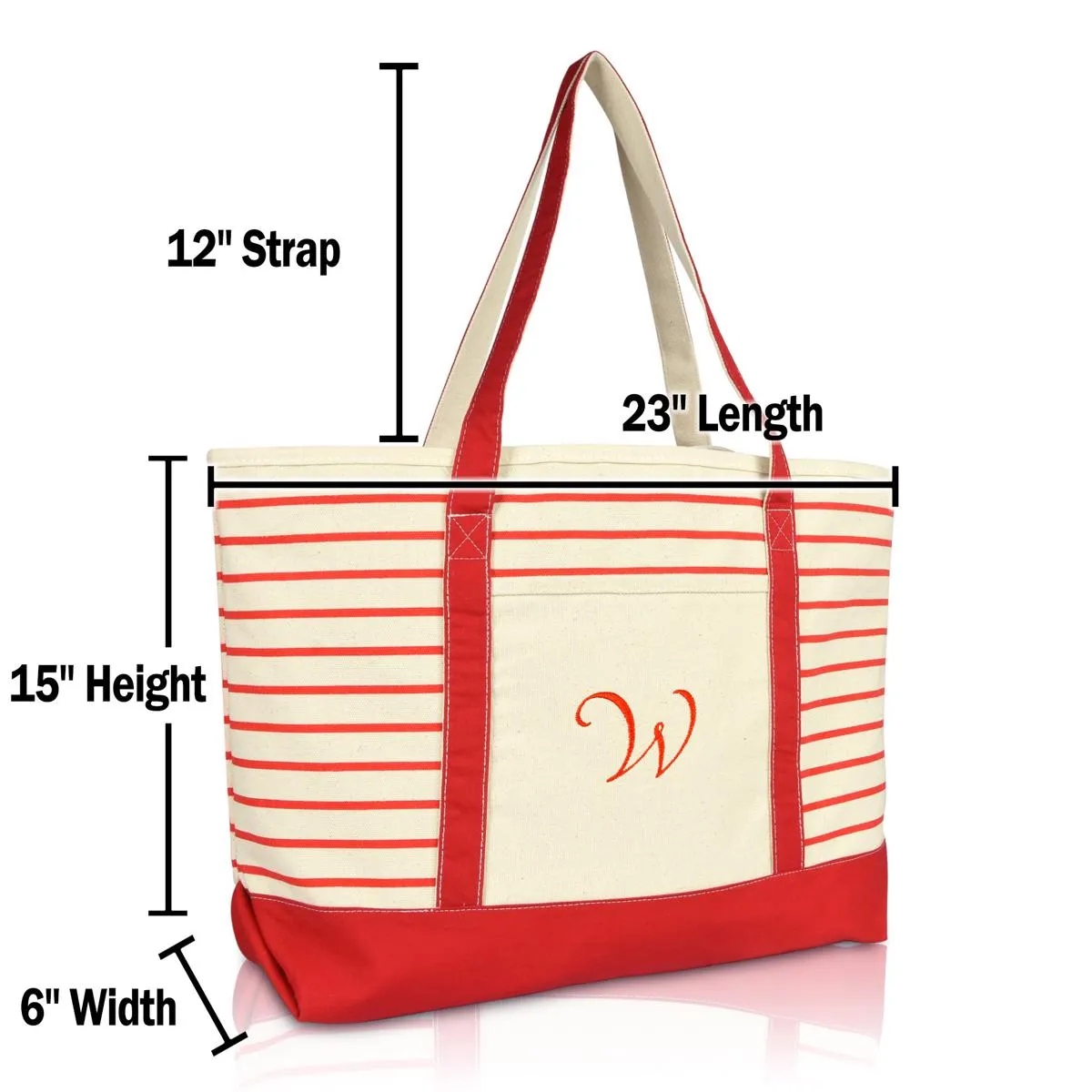 Dalix Striped W-Initial Tote Bag Womens Ballent Letter W