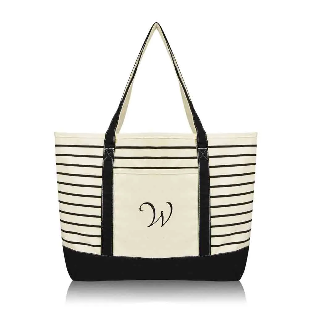 Dalix Striped W-Initial Tote Bag Womens Ballent Letter W