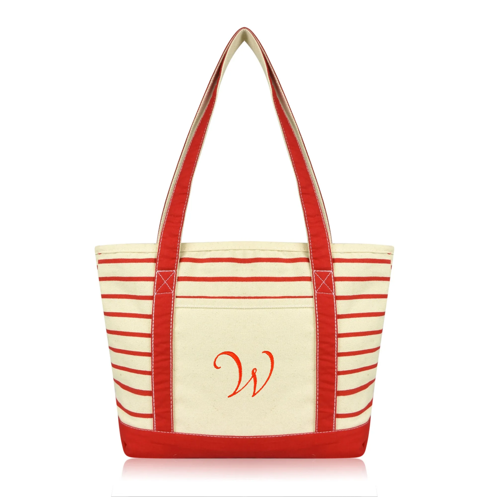 Dalix Striped W-Initial Tote Bag Womens Ballent Letter W