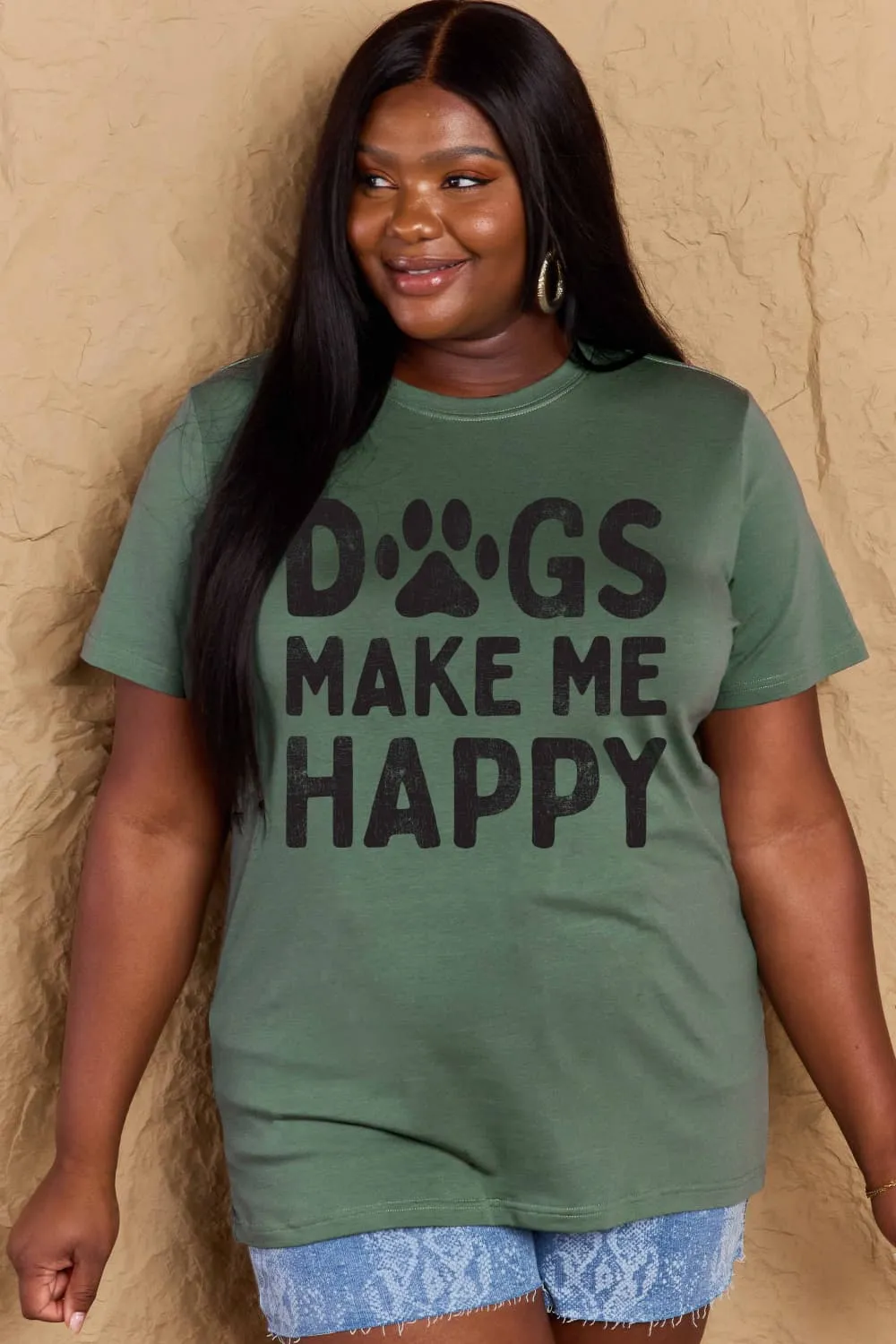 DOGS MAKE ME HAPPY Graphic Cotton T-Shirt