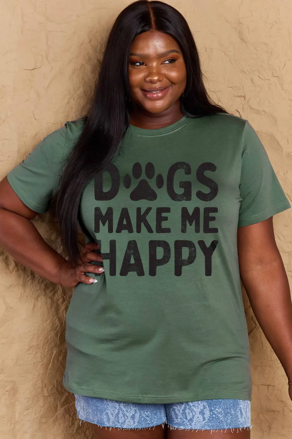 DOGS MAKE ME HAPPY Graphic Cotton T-Shirt