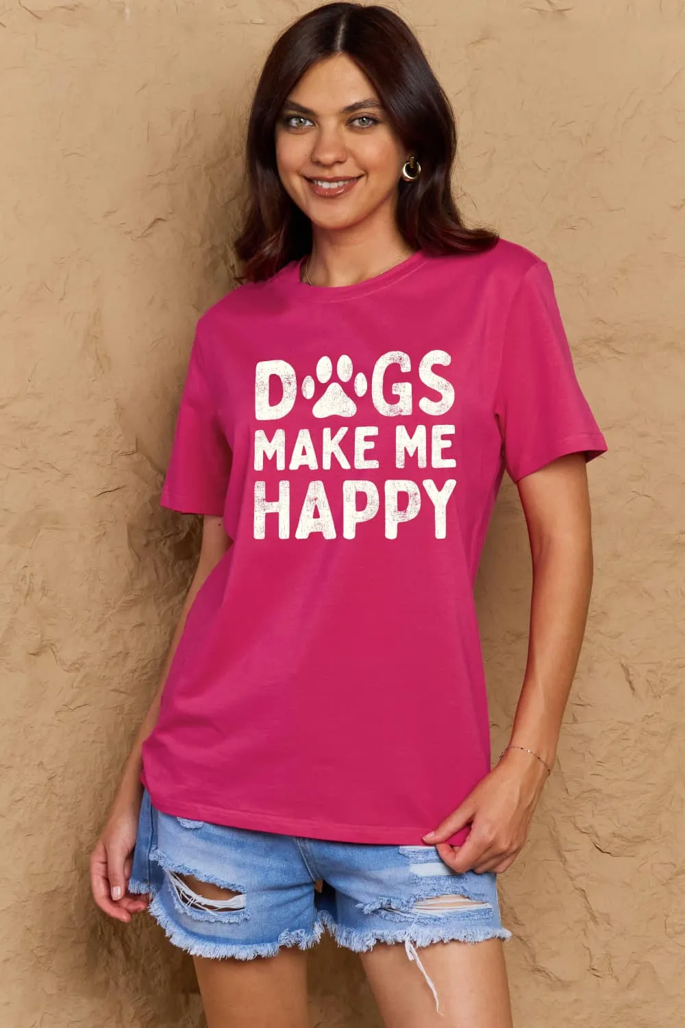 DOGS MAKE ME HAPPY Graphic Cotton T-Shirt