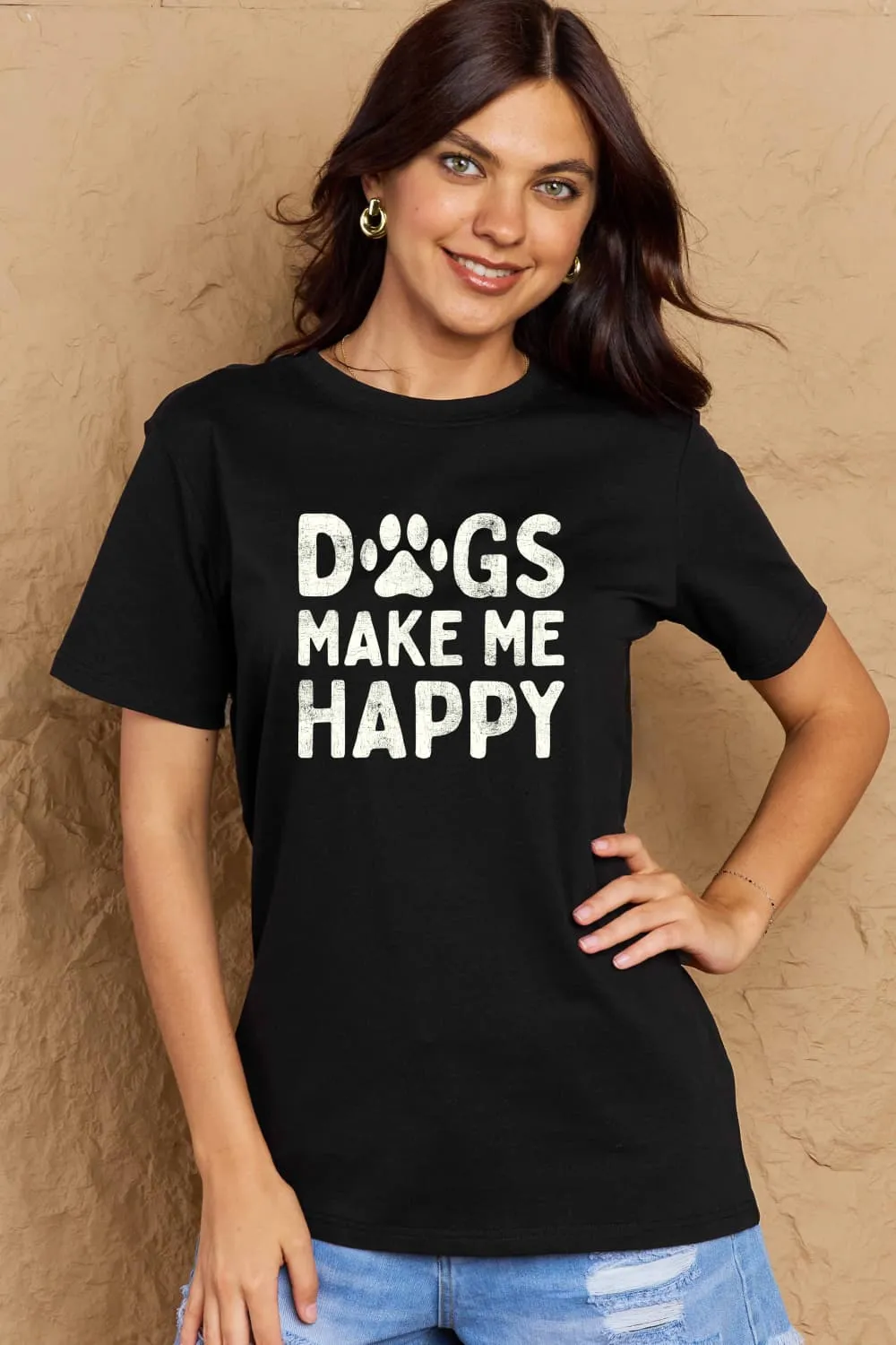 DOGS MAKE ME HAPPY Graphic Cotton T-Shirt