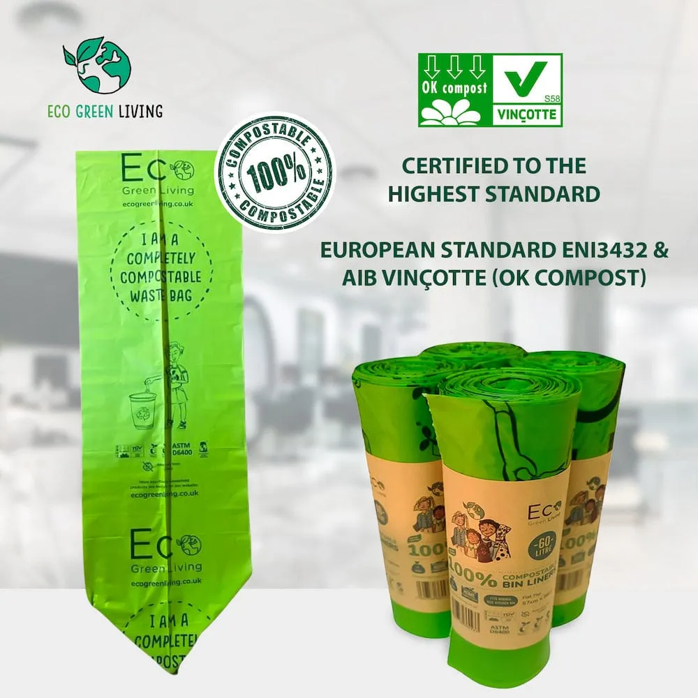 Eco Green Living Compostable Waste Bin Bags - 60L