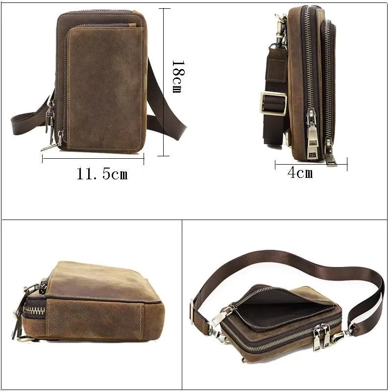 Elegant Crazy Horse Leather Men's Vintage Crossbody Bag