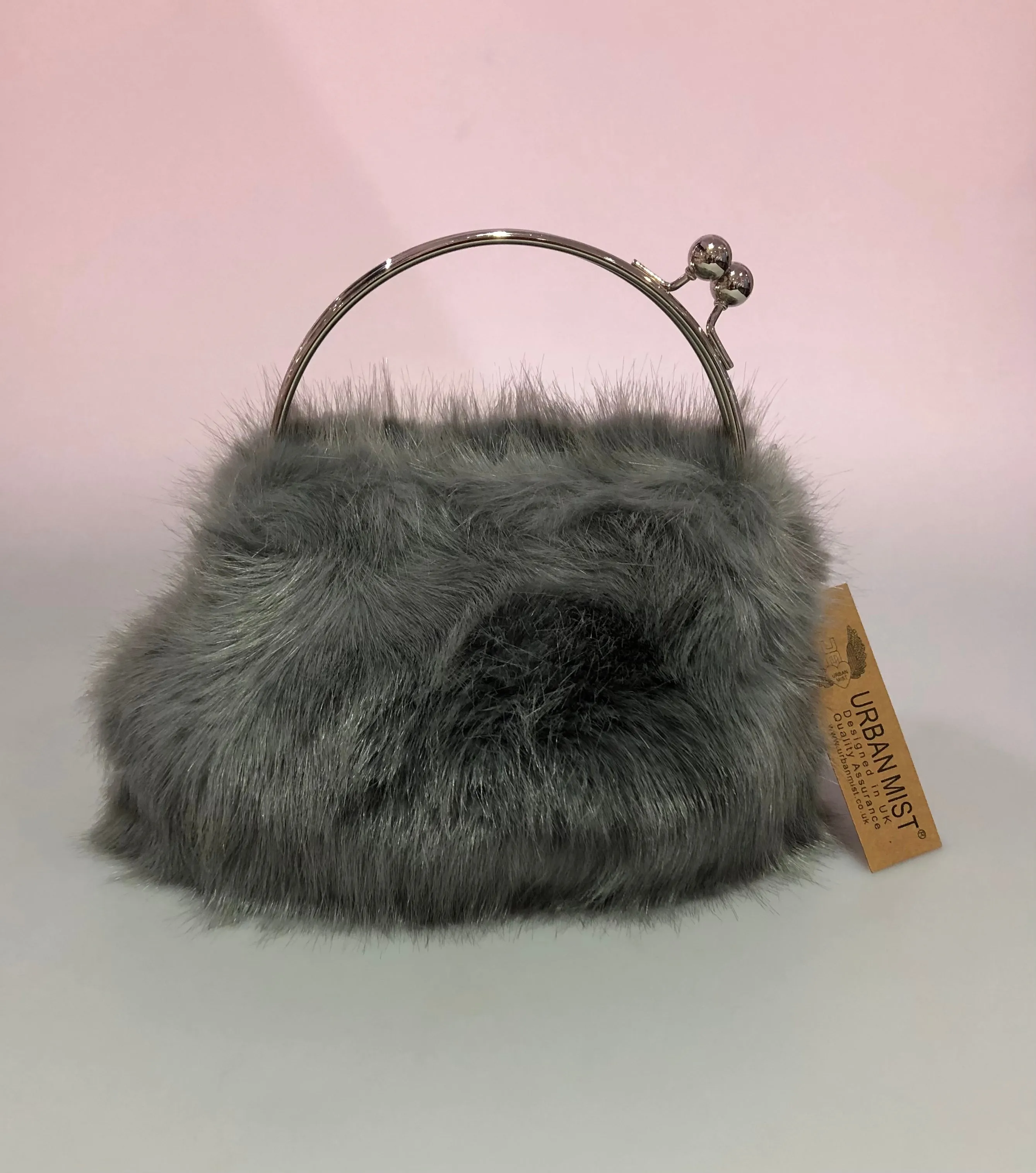 Faux Fur Purse/Bag with Ball Clasp Fastening