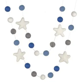 Felt Ball & Star Garland- Baby Blue, Gray, White