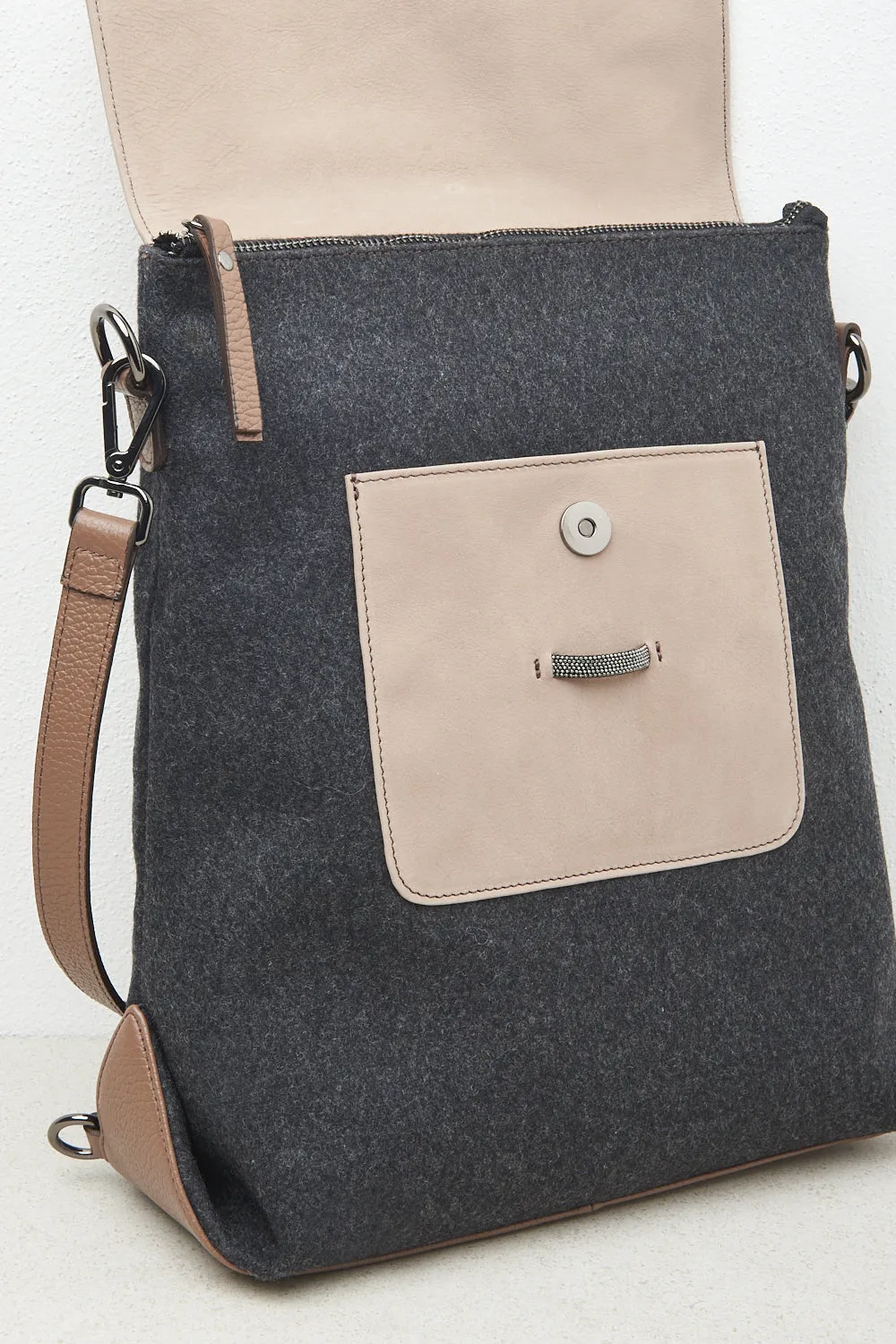 Felt, real leather and Punto Luce trim rucksack