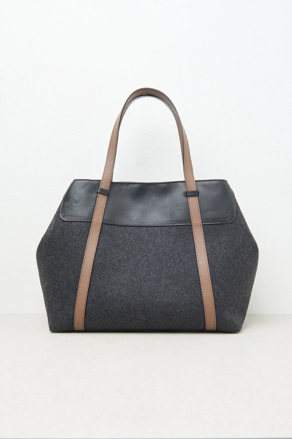 Felt, real leather and Punto Luce trim tote bag