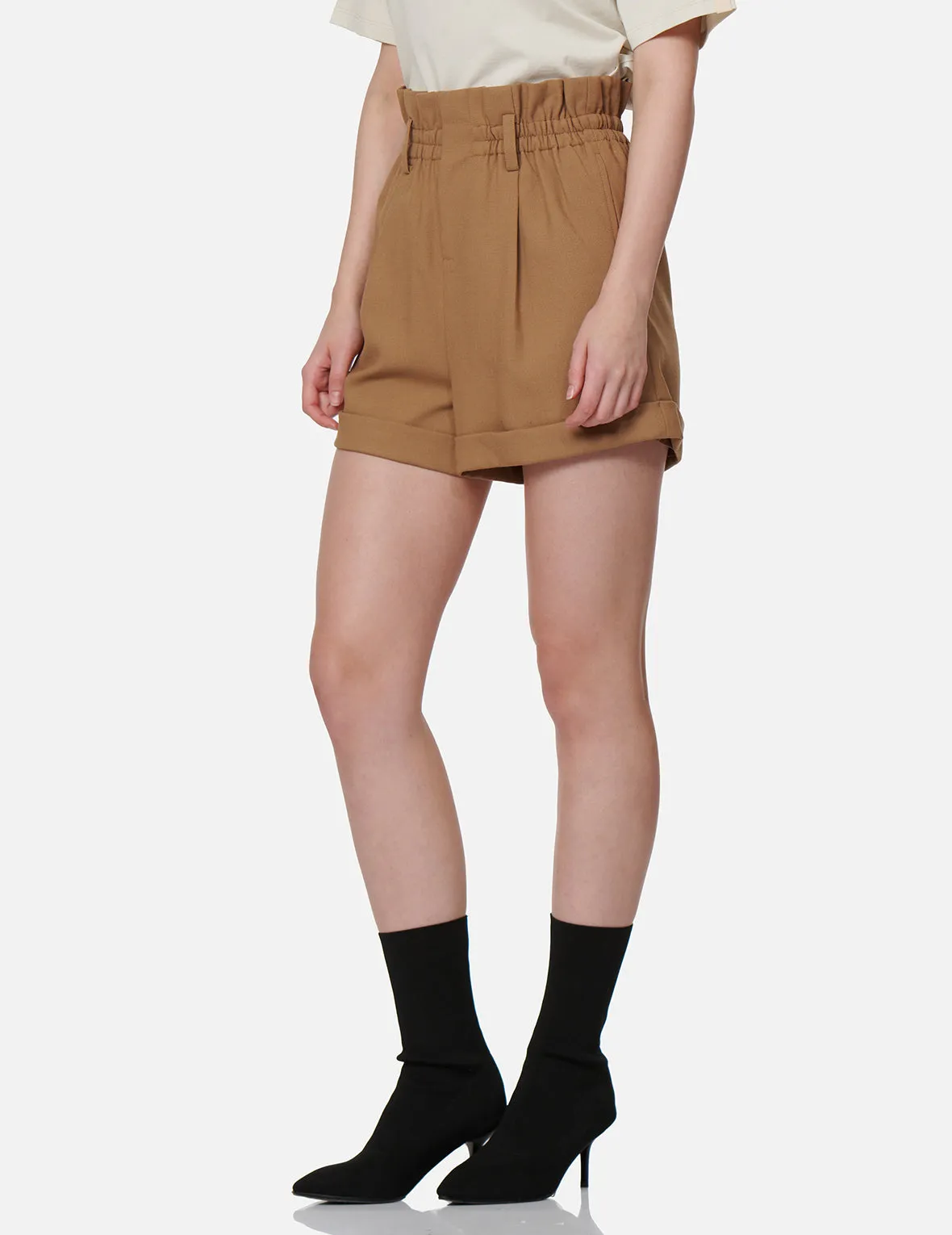 Front Pleat Paper Bag Shorts