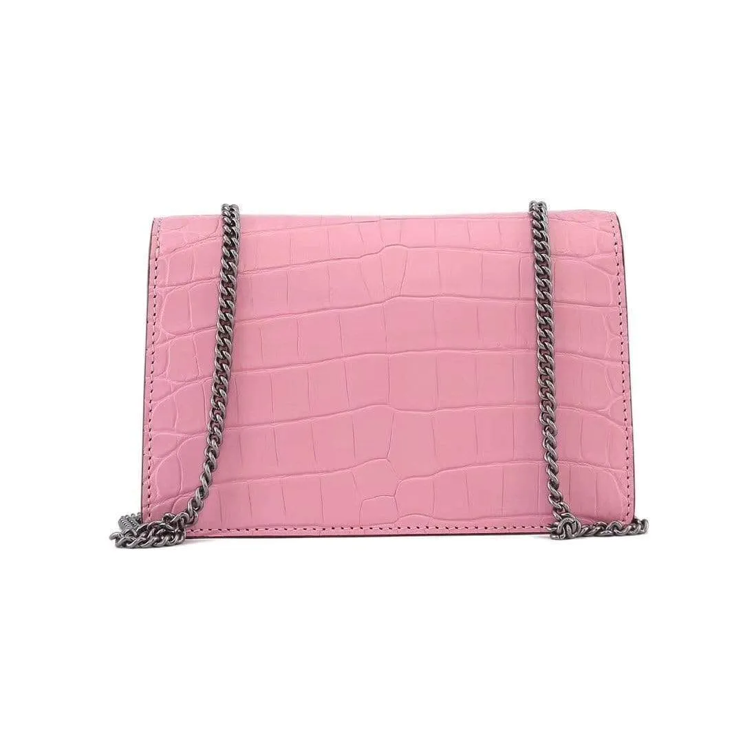 Genuine Crocodile  Leather Flap Cross body Messenger Mini Chain Bag Pink