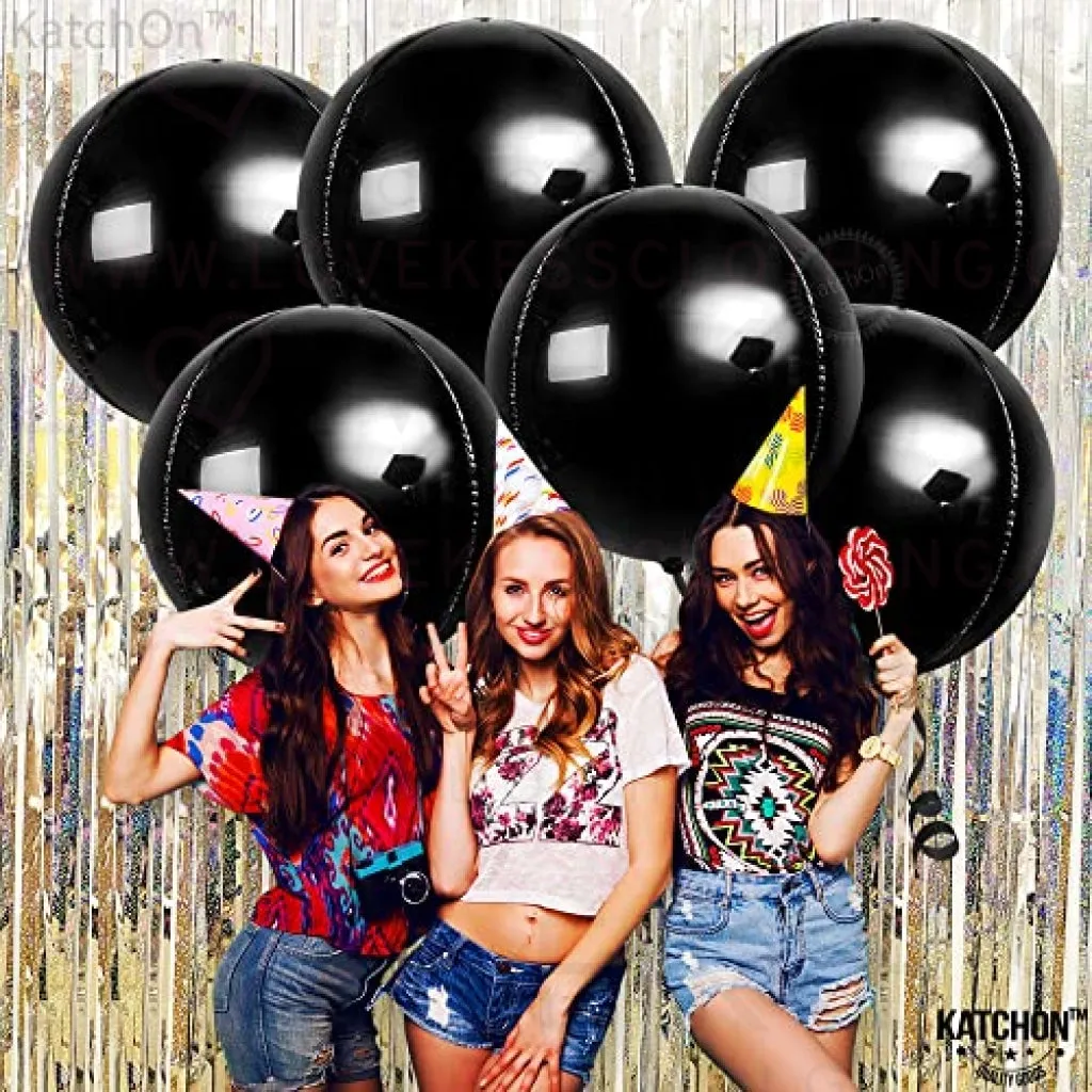 Giant, Metallic Black Balloons Set, 22 Inch - Pack of 6 Black Foil Balloons | 360 Degree 4D Metallic Black Balloons for Black Birthday Decorations | Black Mylar Balloons for New Year Decorations 2023