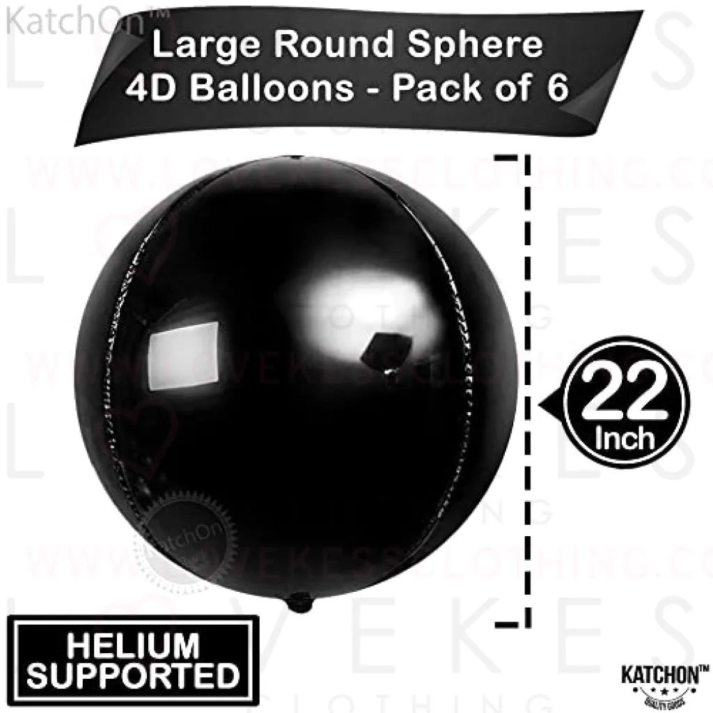 Giant, Metallic Black Balloons Set, 22 Inch - Pack of 6 Black Foil Balloons | 360 Degree 4D Metallic Black Balloons for Black Birthday Decorations | Black Mylar Balloons for New Year Decorations 2023