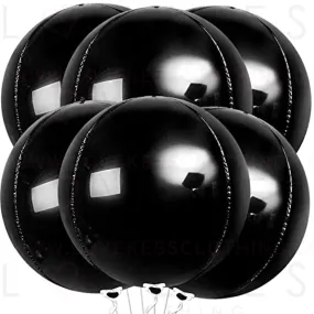 Giant, Metallic Black Balloons Set, 22 Inch - Pack of 6 Black Foil Balloons | 360 Degree 4D Metallic Black Balloons for Black Birthday Decorations | Black Mylar Balloons for New Year Decorations 2023