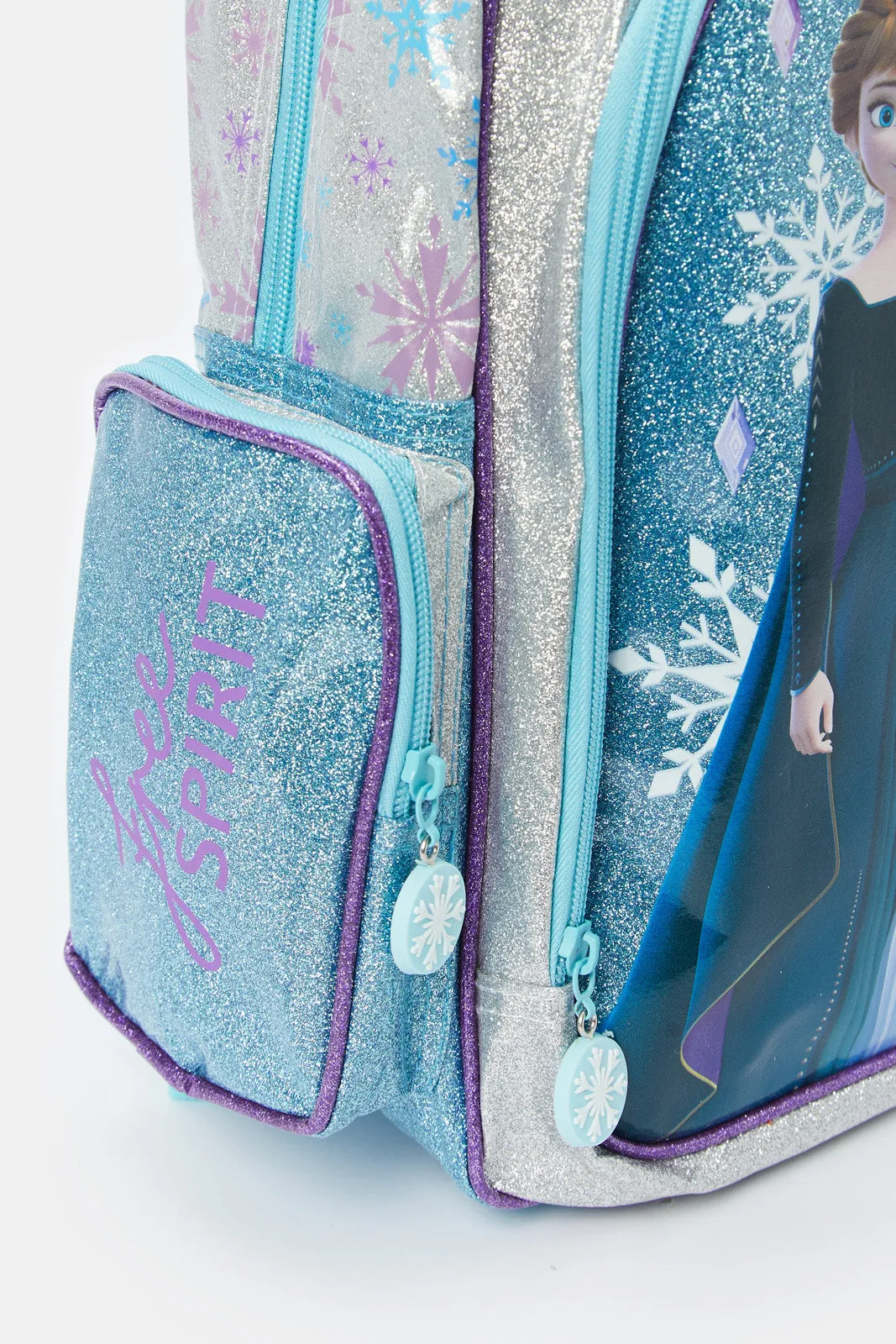 Girls Blue And Purple Frozen Print Backpack (16 Inch)