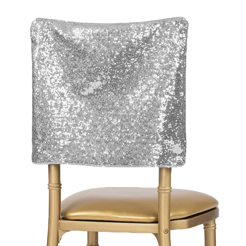 Glitz Sequin Chiavari Chair Cap 16"W x 14"L - Silver