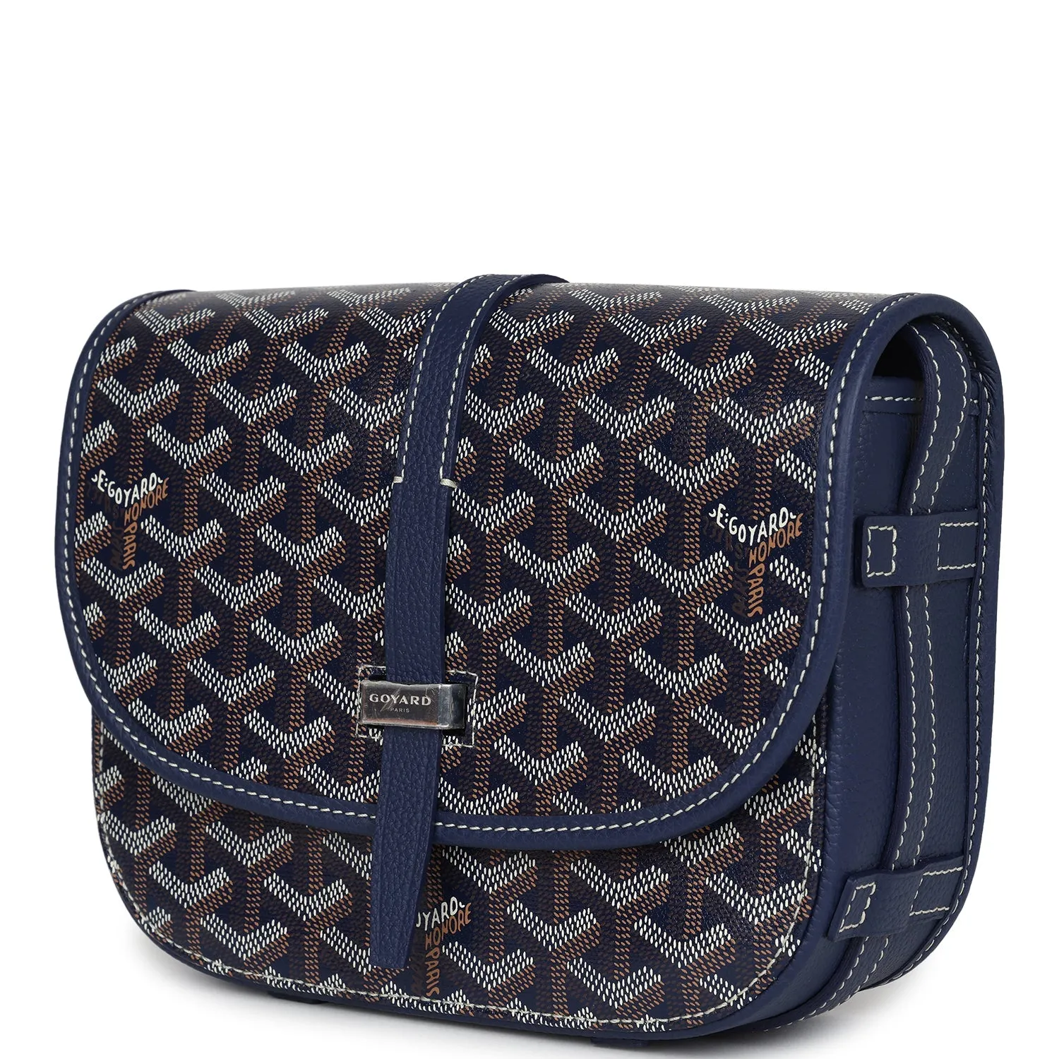 Goyard Goyardine Navy Belvedere PM Palladium Hardware