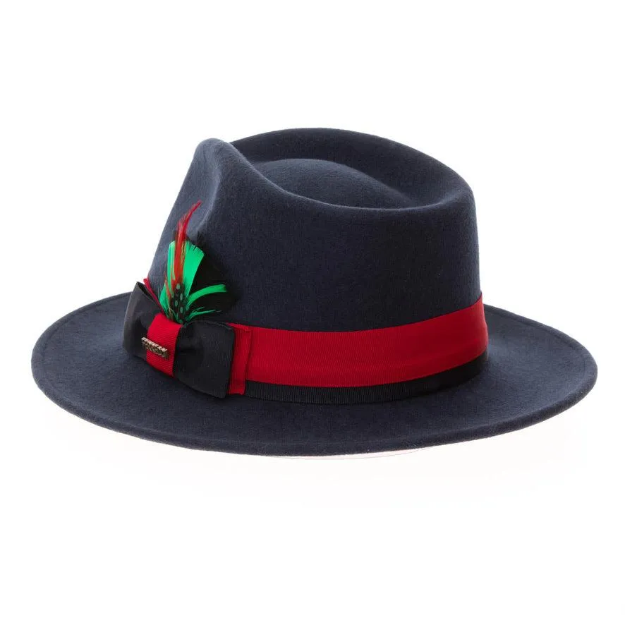 Grayson Fedora Crushable 100 % Australian Wool Traveler Two Tone Navy And Red Bottom Hat