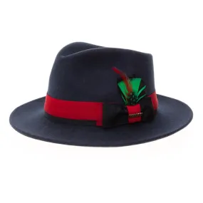 Grayson Fedora Crushable 100 % Australian Wool Traveler Two Tone Navy And Red Bottom Hat