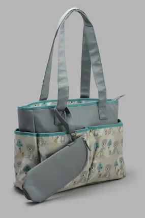 Grey Diaper Bag With Bottle Holder (3 Piece)