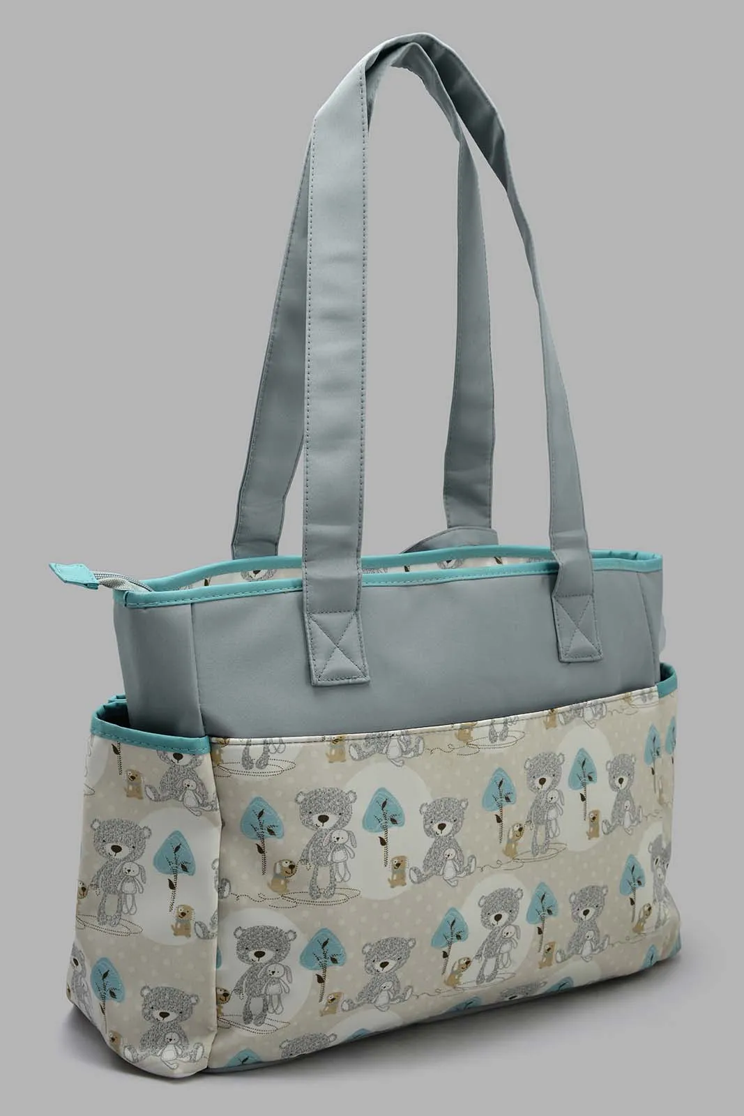 Grey Diaper Bag With Bottle Holder (3 Piece)