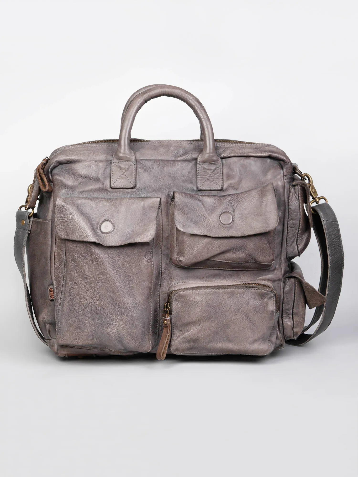 Grey Leather Laptop Bag