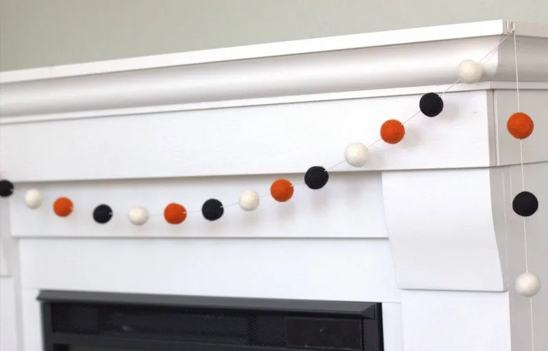 Halloween Felt Ball Garland- Black, Bright Orange & White