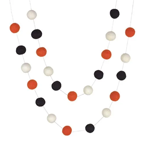 Halloween Felt Ball Garland- Black, Bright Orange & White