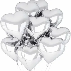 Heart Shape Silver Foil Balloons 16" Inches for Party Decorations 5pcs