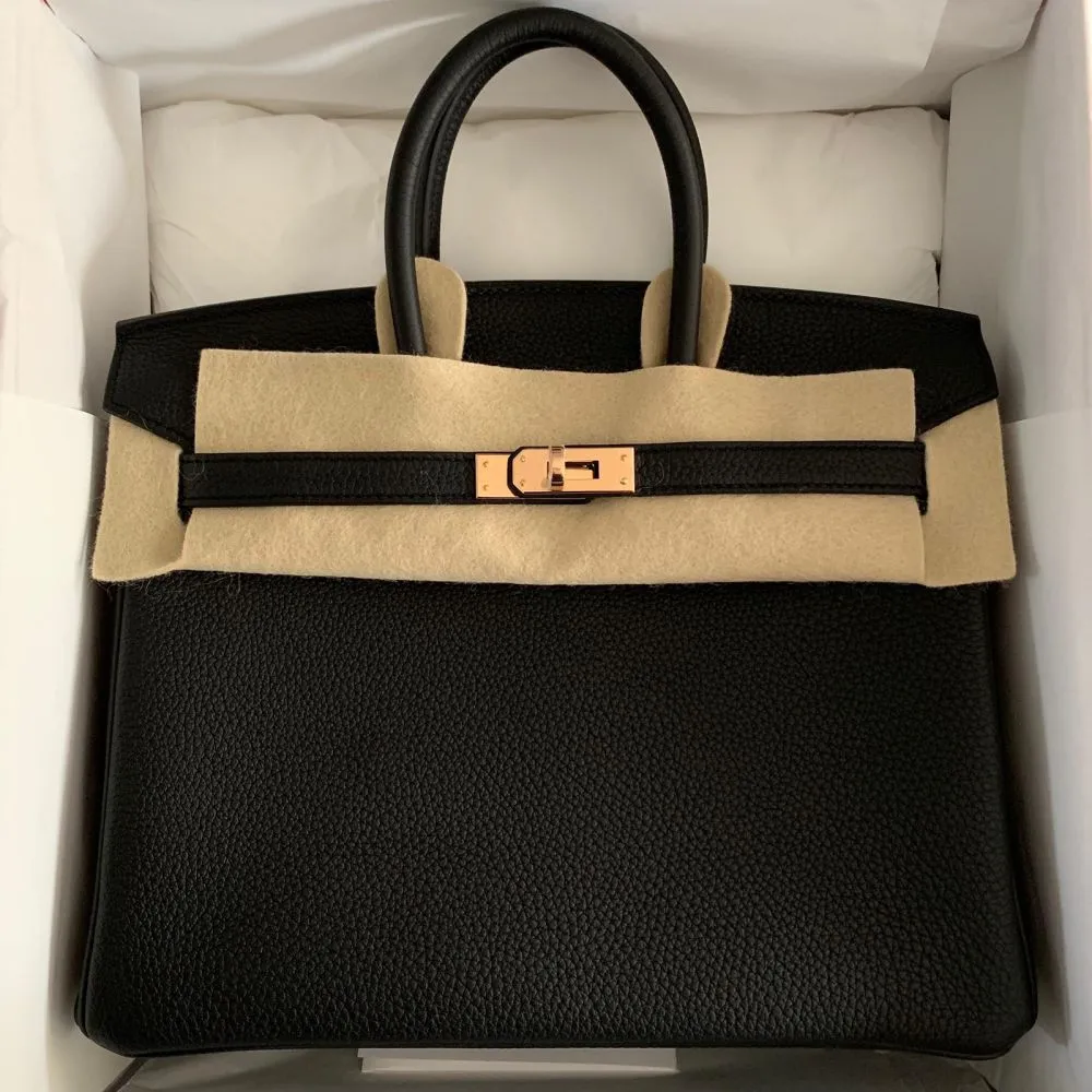 Hermès Birkin 25 Noir (Black) Togo Rose Gold Hardware RGHW