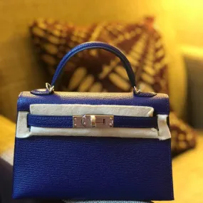 Hermès Kelly 20 Bleu Encre Sellier Chevre Mysore Palladium Hardware PHW