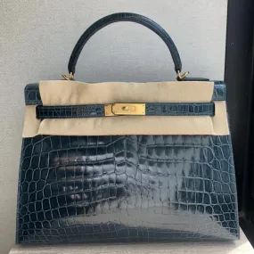 Hermès Kelly 32 Colvert Sellier Crocodile Niloticus Lisse Gold Hardware GHW