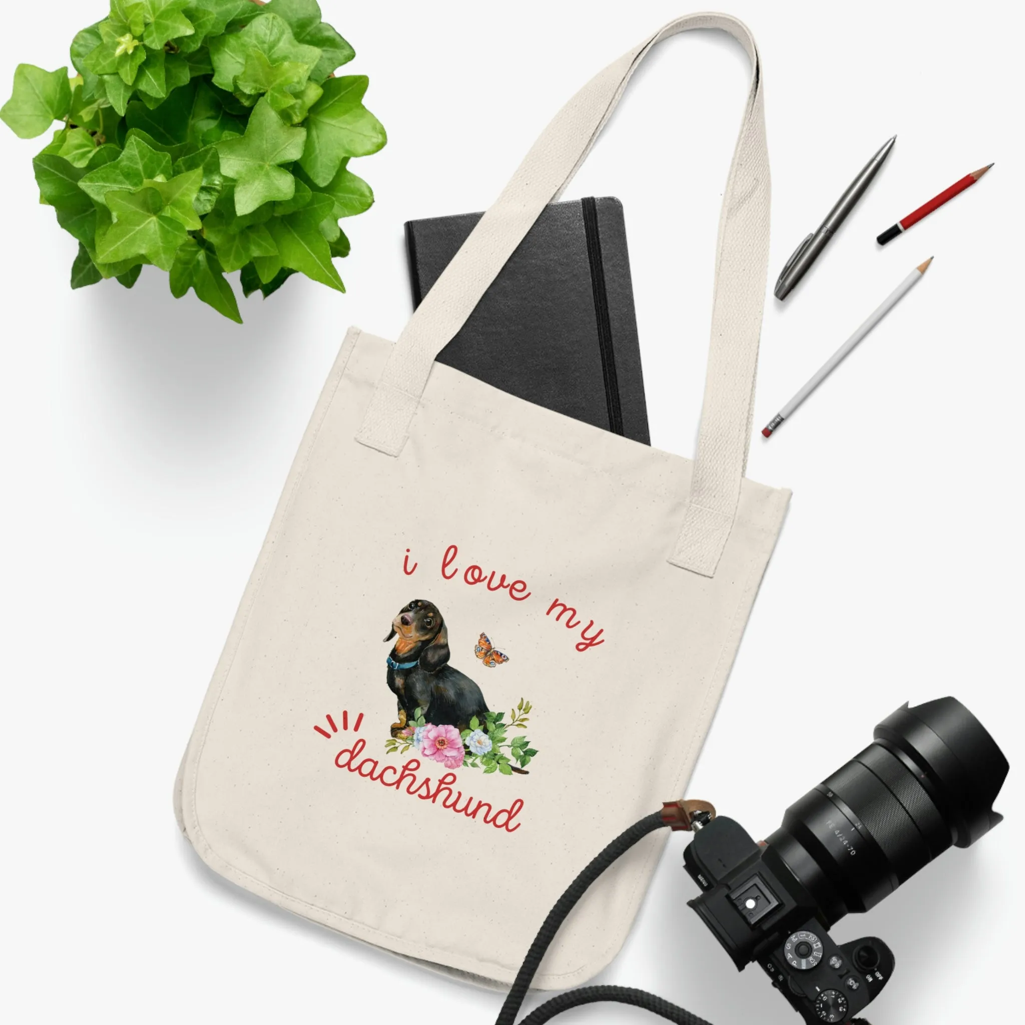 I love my Dachshund Dog POD Organic Canvas Tote Bag