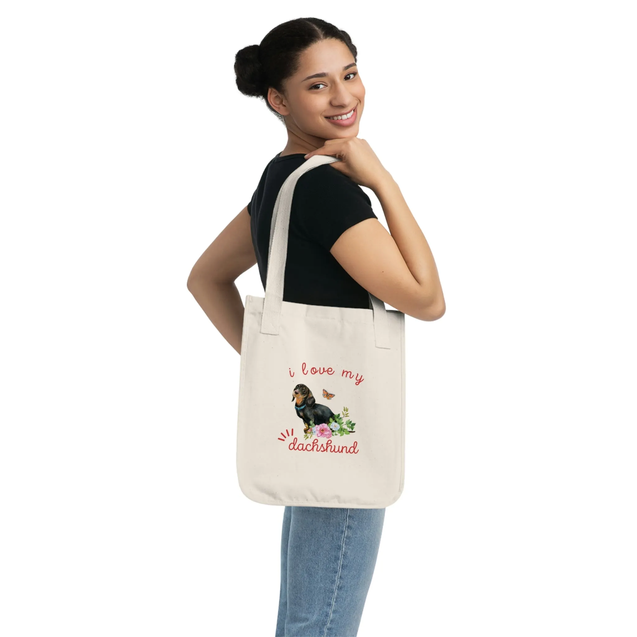 I love my Dachshund Dog POD Organic Canvas Tote Bag