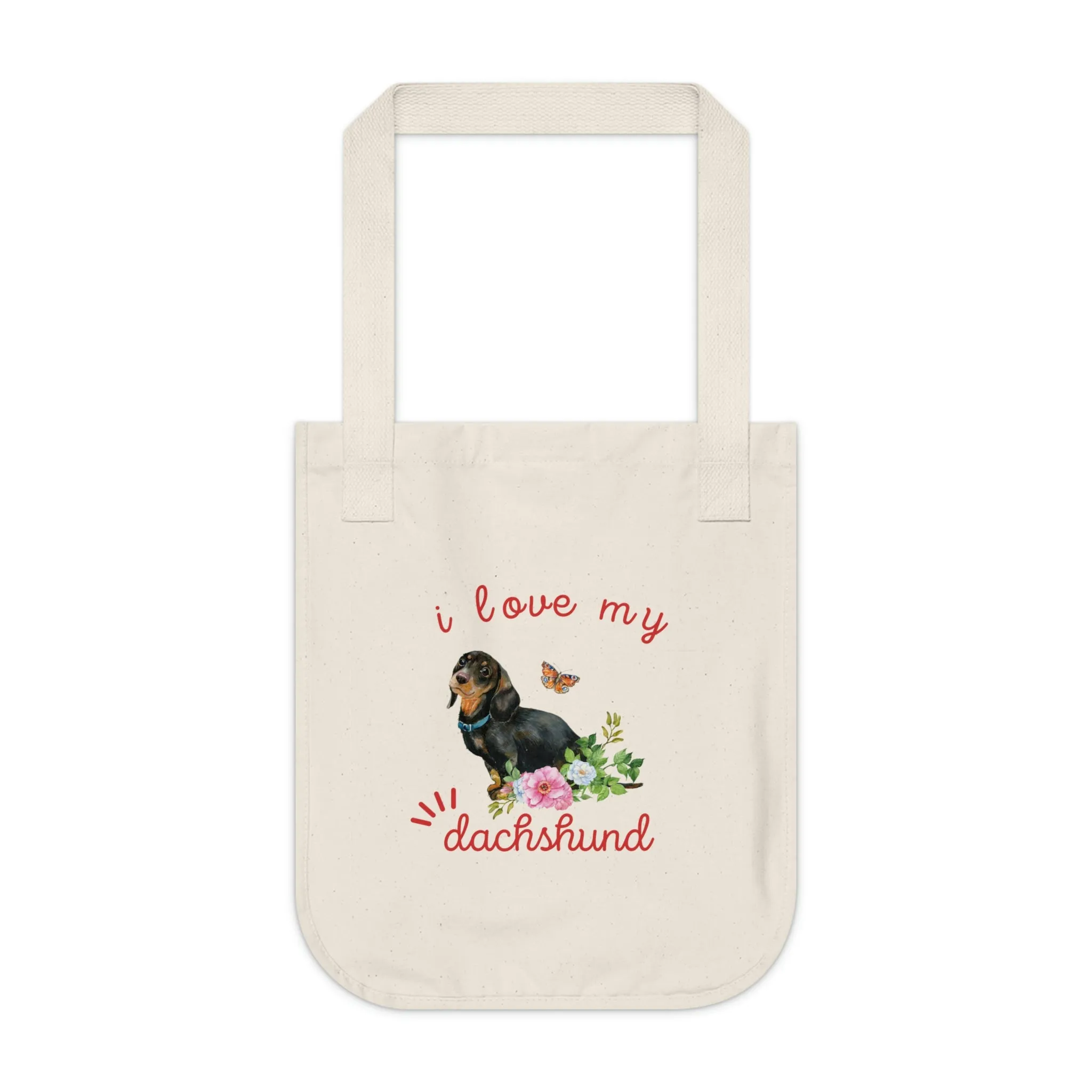 I love my Dachshund Dog POD Organic Canvas Tote Bag