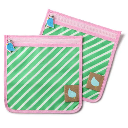 Jaq Jaq Bird Reusable Food Pouch Set of 2 - Green Stripe