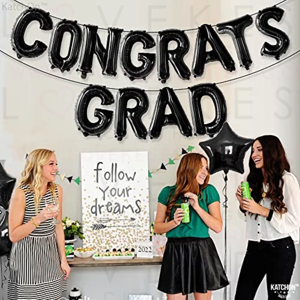 KatchOn, Black Congrats Grad Balloon - 16 Inch | Congratulations Balloons for Graduation Party Decorations 2023 | Congrats Grad Banner, Graduation Decorations Class of 2023 | Graduation Balloons 2023