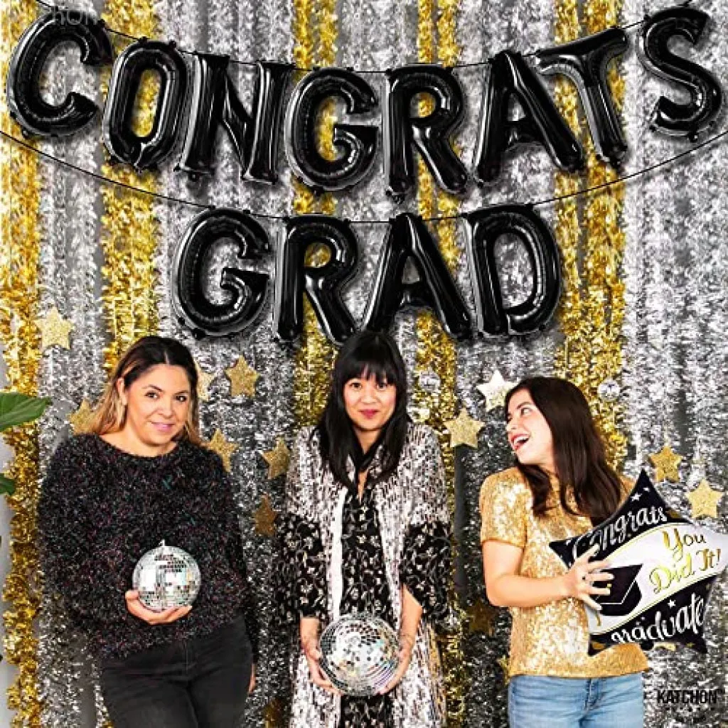 KatchOn, Black Congrats Grad Balloon - 16 Inch | Congratulations Balloons for Graduation Party Decorations 2023 | Congrats Grad Banner, Graduation Decorations Class of 2023 | Graduation Balloons 2023