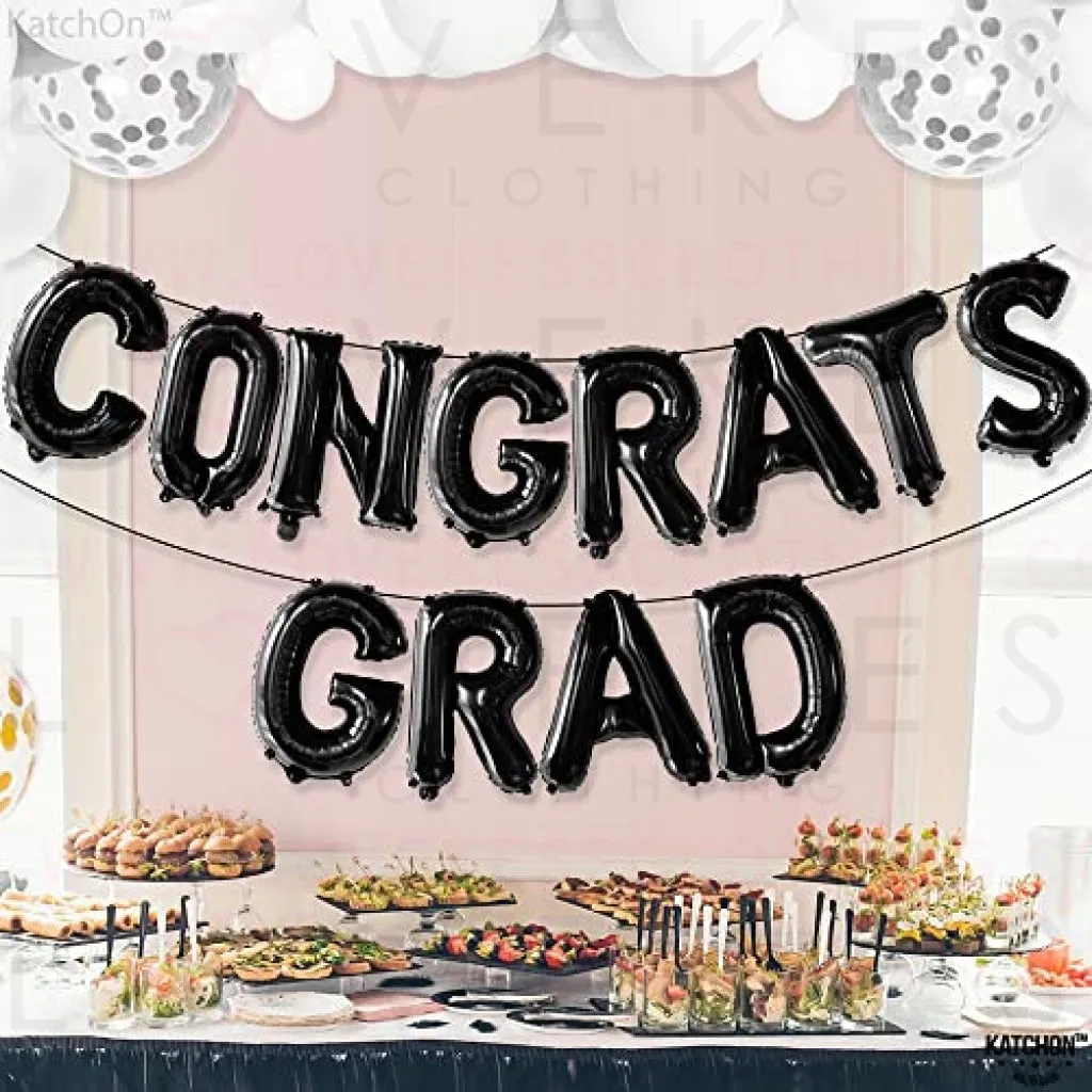 KatchOn, Black Congrats Grad Balloon - 16 Inch | Congratulations Balloons for Graduation Party Decorations 2023 | Congrats Grad Banner, Graduation Decorations Class of 2023 | Graduation Balloons 2023