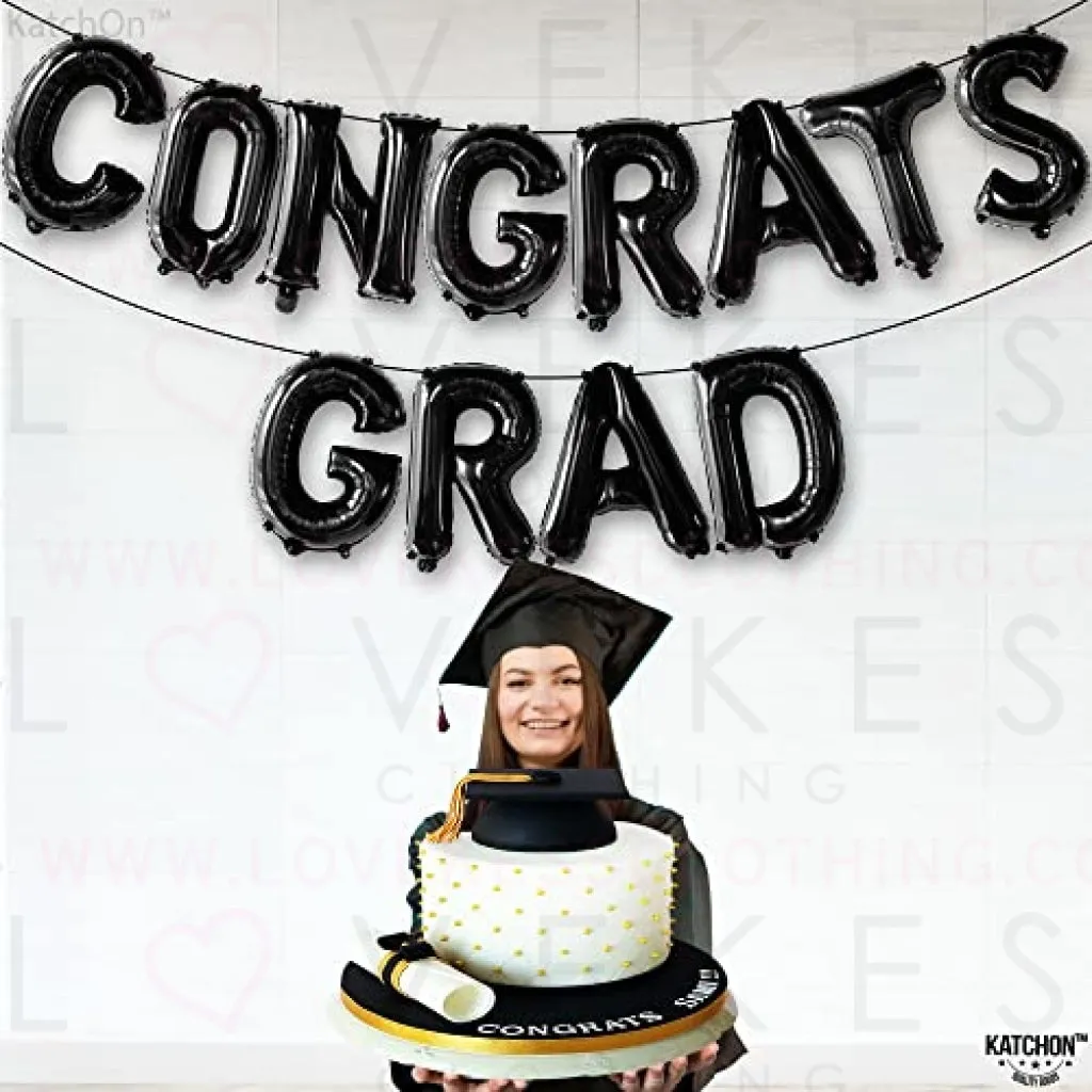 KatchOn, Black Congrats Grad Balloon - 16 Inch | Congratulations Balloons for Graduation Party Decorations 2023 | Congrats Grad Banner, Graduation Decorations Class of 2023 | Graduation Balloons 2023